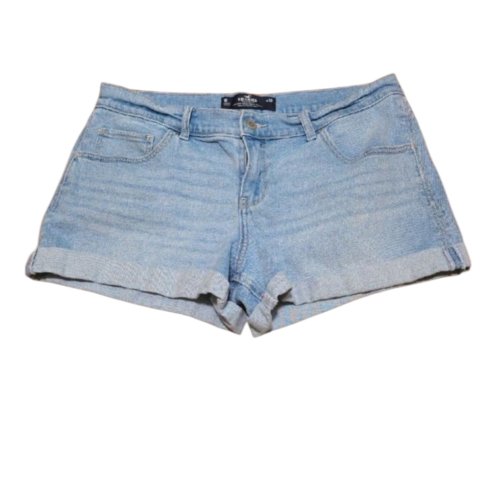 Hollister Blue Jean Light Wash Cuffed Low Rise Vintage Baggy 3" Shorts